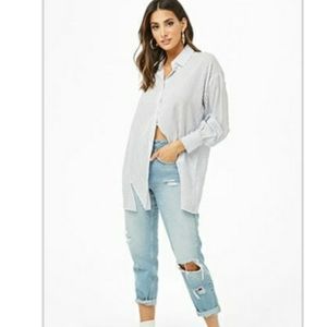 Pinstripe vented shirt sz M ivory/blue stripe NWT